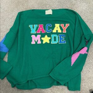 Judith March Green Sweater with Colorful 'VACAY MODE' Design